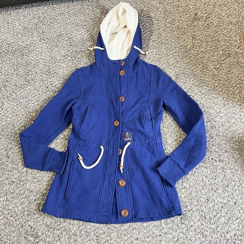 PICTURE Organic Clothing Jacket Womens S Blue Hooded Fleece Lined Cotton Pocket